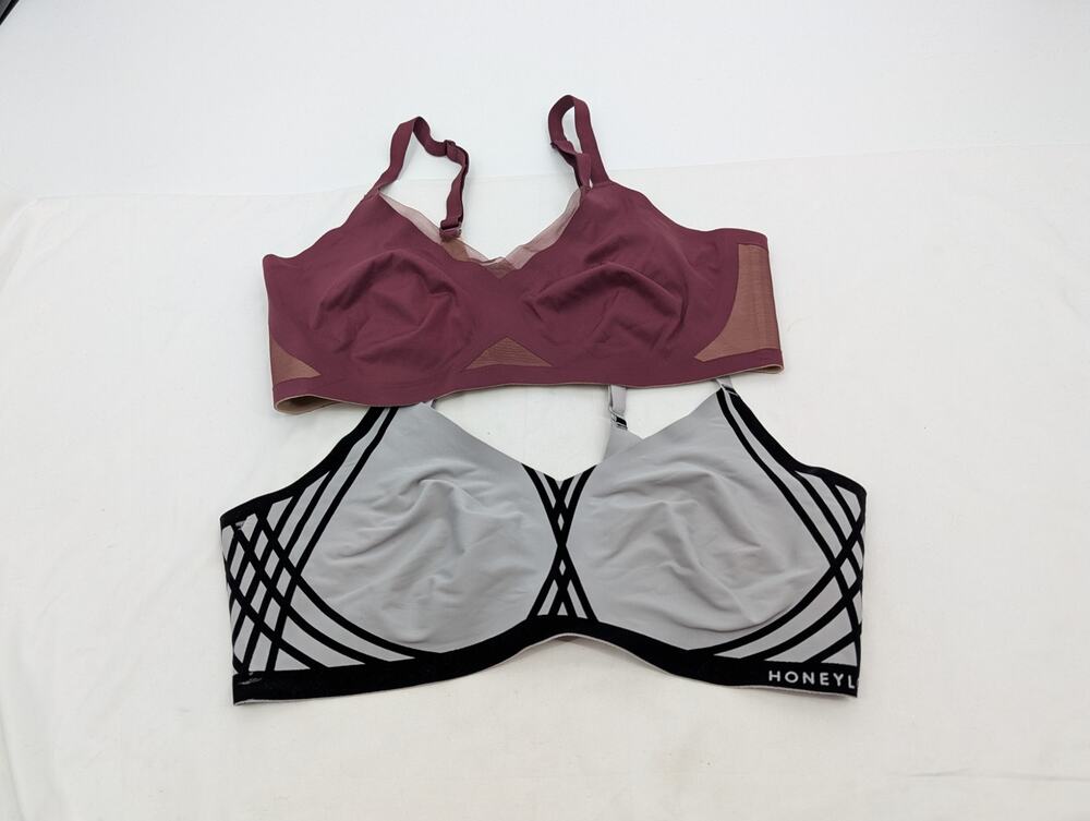 BUNDLE! Honey Love Silhouette and Crossover Bra Size Large Fig and Gray/Black